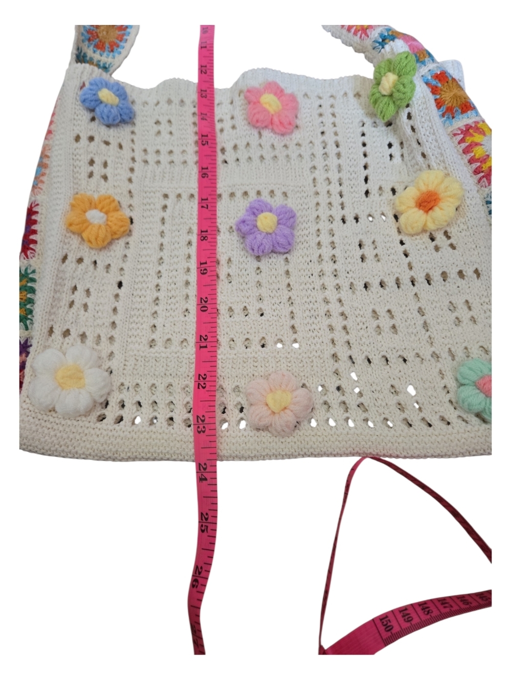Crochet Granny Square Tote • Handmade Floral Bag • Boho Pastel Shoulder Purse - Picture 4 of 6